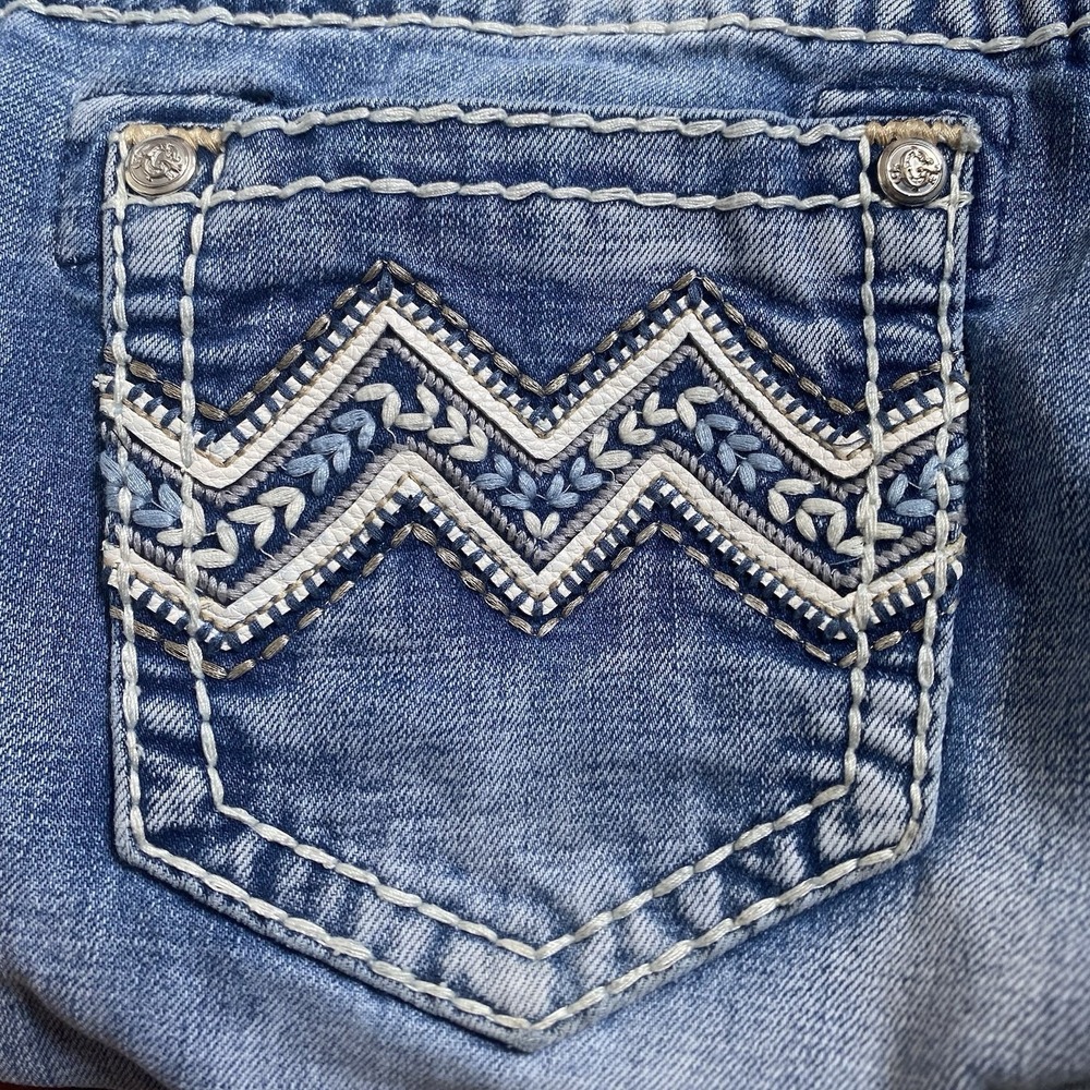 Flare Y2K Jeans Women Size 28 Blue Thick Stitch Low Rise Embroidered - Picture 12 of 13